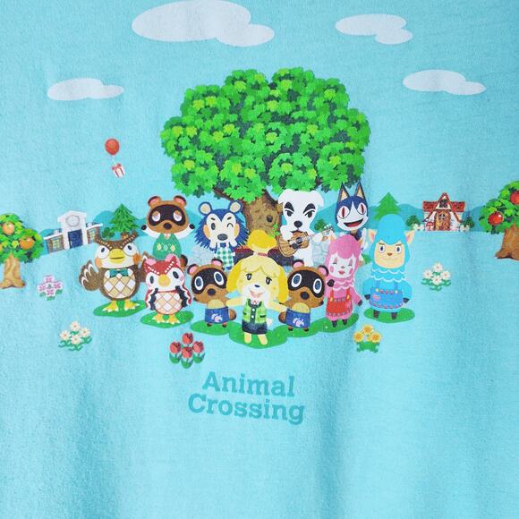 Animal Crossing Blue T-Shirt Large Character Group - Picture 2 of 6